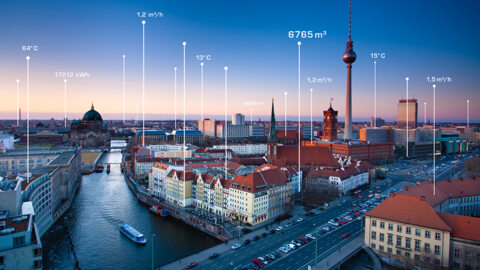 View of the city of Berlin with data 