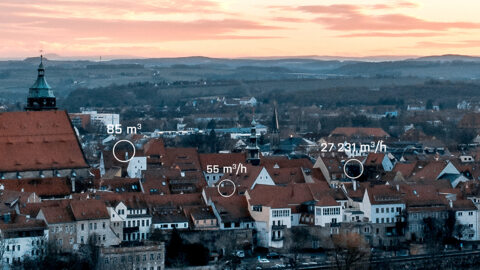 Widok miasta Pirna z lotu ptaka