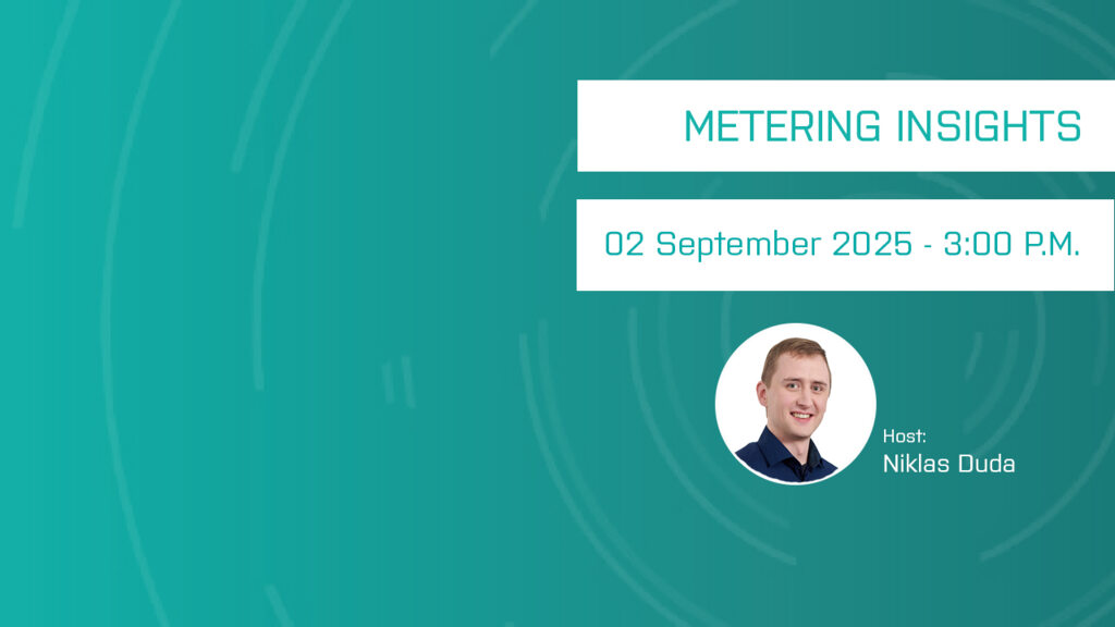 Graphics for webinar presentation of Diehl Metering, metering insights, with a picture of Niclas Duda expert on NB-IoT on 2nd september 2025. Online Event